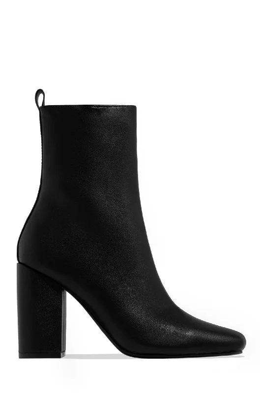 Full Moon Squared Toe Chunky Heel Ankle Booties - Black