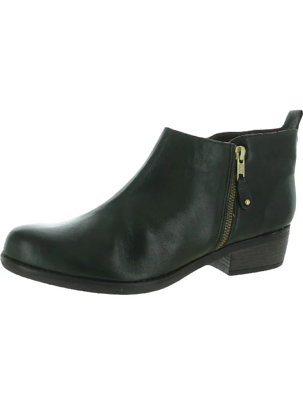 London Womens Leather Stacked Heel Booties