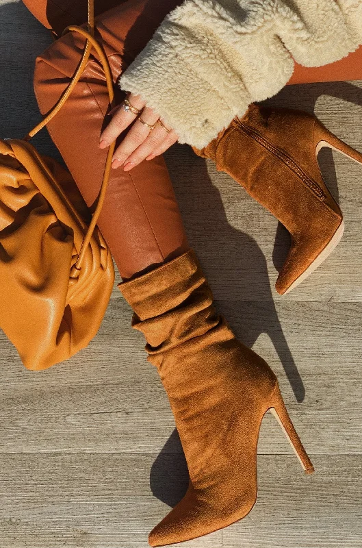 Solemate Ruched Detailed Ankle Heel Boots - Tan