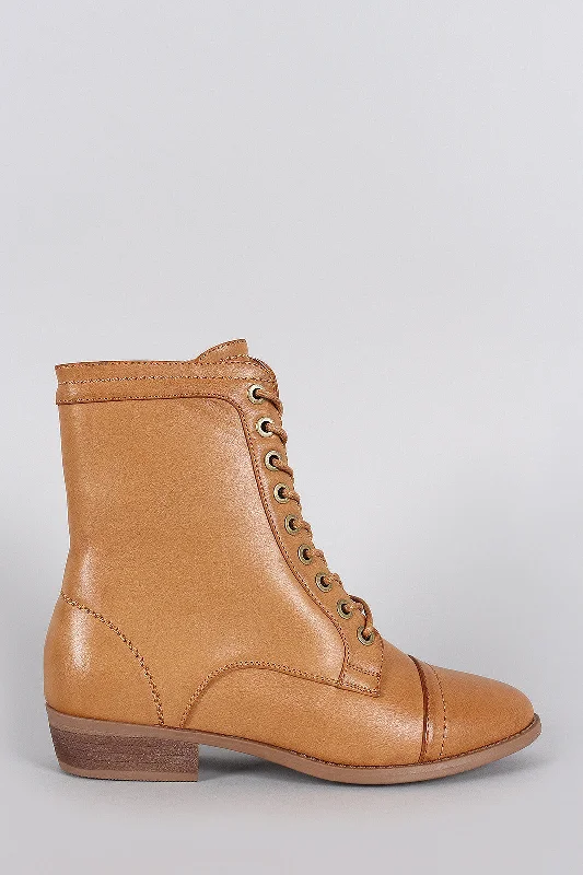 Bamboo Pointy Toe Flat Lace Up Boot