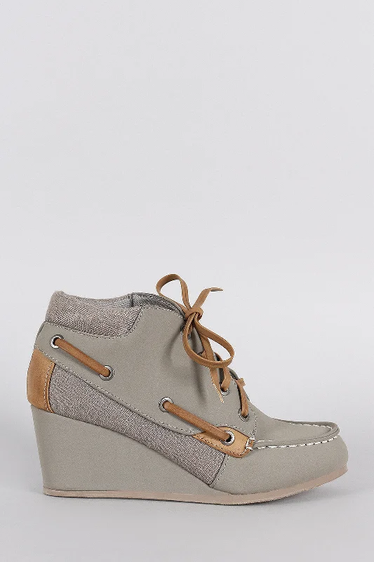 Bamboo Nubuck Boat Wedge Booties