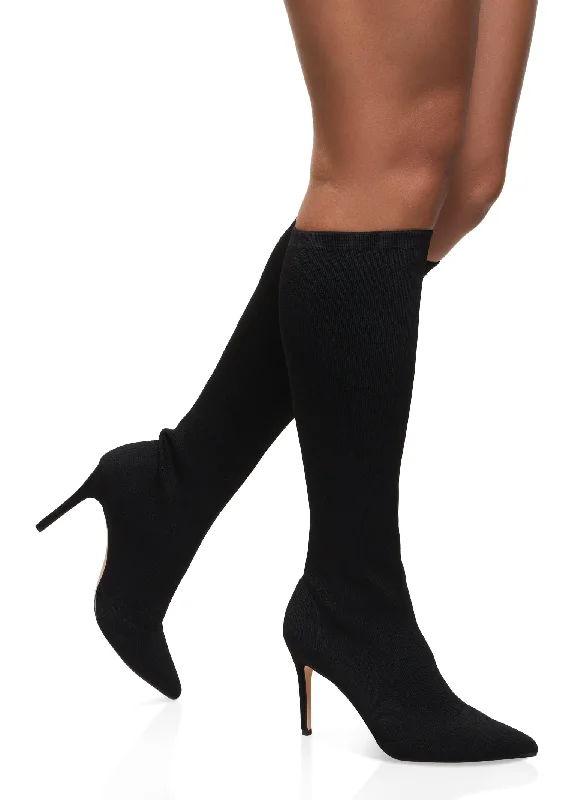 Pointed Toe Tall Sock Boots