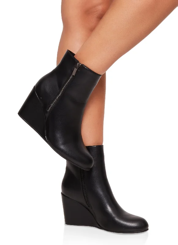 Side Zip Wedge Booties