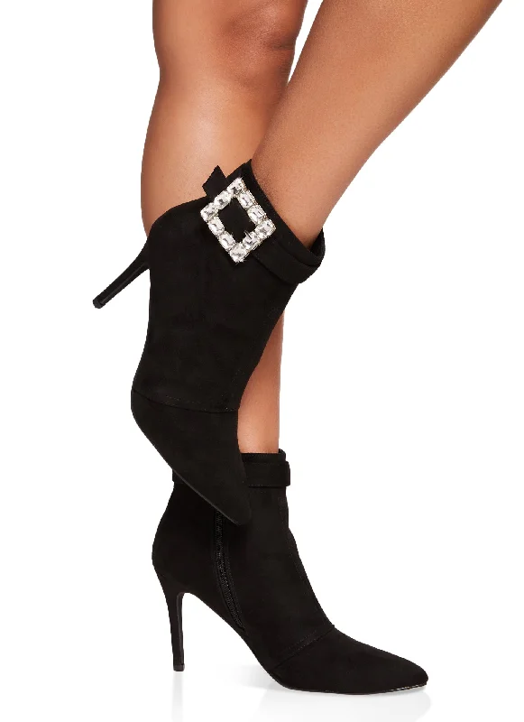 Rhinestone Buckle Stiletto Booties