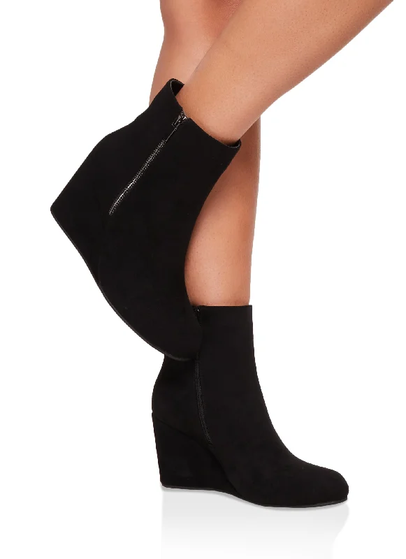 Side Zip Wedge Booties