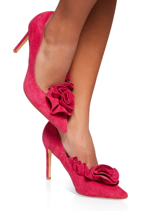 Floral Ruffle Pointed Toe Stiletto Pumps