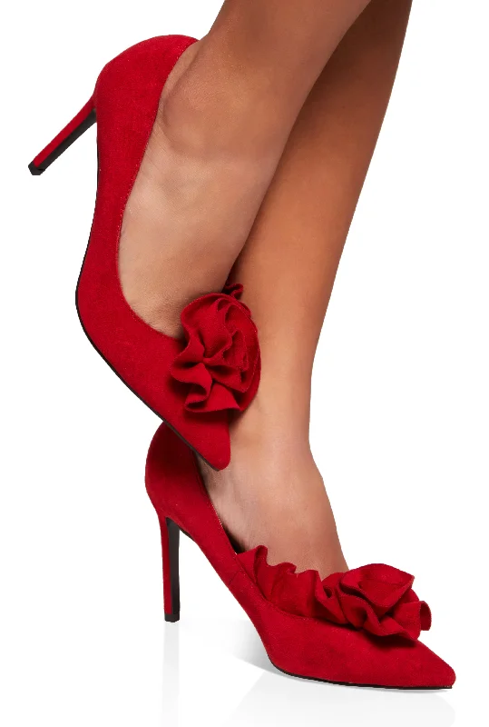 Floral Ruffle Pointed Toe Stiletto Pumps